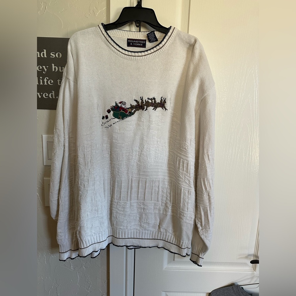 White Christmas Sweater with Classic Santa Sleigh Design